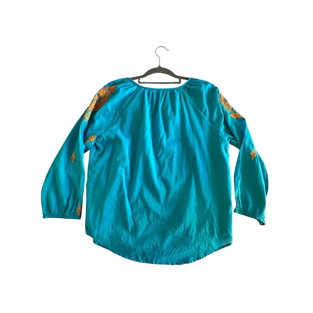 *SOLD* Roller Rabbit Women’s Teal Embroidered Cotton Blouse Size Small NWOT Boho - Picture 5 of 10